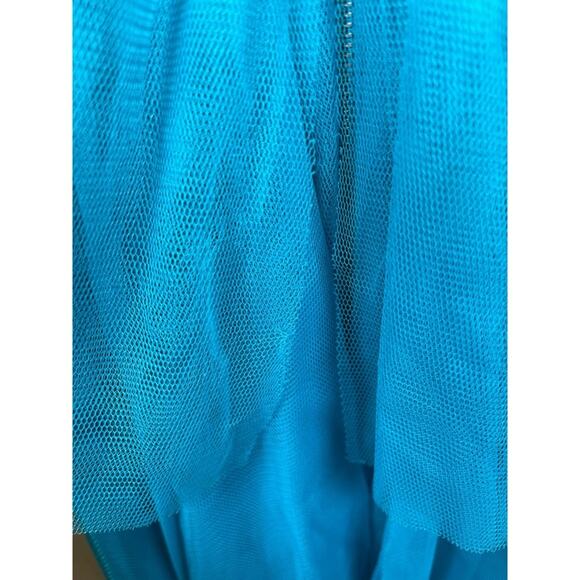 Alice + Olivia Doja V Neck Tulle High Low Tiered Blue Maxi Gown Size 8 - Picture 9 of 16